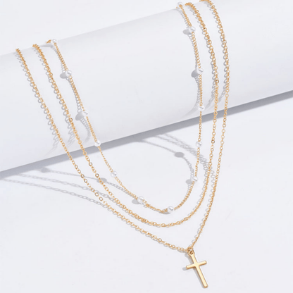 2pcs Boho Multilayer Cross Pendant Necklaces For Women Geometry Faux Pearl Chain Choker Necklace Jewelry Gift