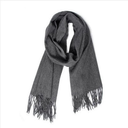 Unisex Basic Solid Color Scarf Stylish Soft Warm Tassel Shawl Autumn Winter Coldproof Versatile Inelastic Scarf