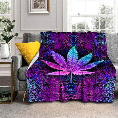 1pc Vibrant Purple Psychedelic Maple Leaves Blanket - Ultra-Soft, Lightweight, Warm Flannel Throw for Sofa, Bed, Travel, Camping, Living Room, Office, Couch, Chair - Digital Printing Fleece with Plush Fabric, Cozy, Breathable, Easy Care, Perfect for Indoo