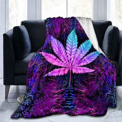 1pc Vibrant Purple Psychedelic Maple Leaves Blanket - Ultra-Soft, Lightweight, Warm Flannel Throw for Sofa, Bed, Travel, Camping, Living Room, Office, Couch, Chair - Digital Printing Fleece with Plush Fabric, Cozy, Breathable, Easy Care, Perfect for Indoo