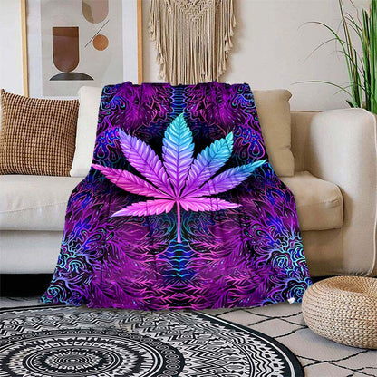 1pc Vibrant Purple Psychedelic Maple Leaves Blanket - Ultra-Soft, Lightweight, Warm Flannel Throw for Sofa, Bed, Travel, Camping, Living Room, Office, Couch, Chair - Digital Printing Fleece with Plush Fabric, Cozy, Breathable, Easy Care, Perfect for Indoo