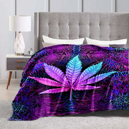 1pc Vibrant Purple Psychedelic Maple Leaves Blanket - Ultra-Soft, Lightweight, Warm Flannel Throw for Sofa, Bed, Travel, Camping, Living Room, Office, Couch, Chair - Digital Printing Fleece with Plush Fabric, Cozy, Breathable, Easy Care, Perfect for Indoo