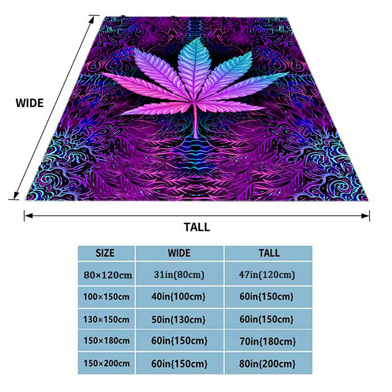 1pc Vibrant Purple Psychedelic Maple Leaves Blanket - Ultra-Soft, Lightweight, Warm Flannel Throw for Sofa, Bed, Travel, Camping, Living Room, Office, Couch, Chair - Digital Printing Fleece with Plush Fabric, Cozy, Breathable, Easy Care, Perfect for Indoo