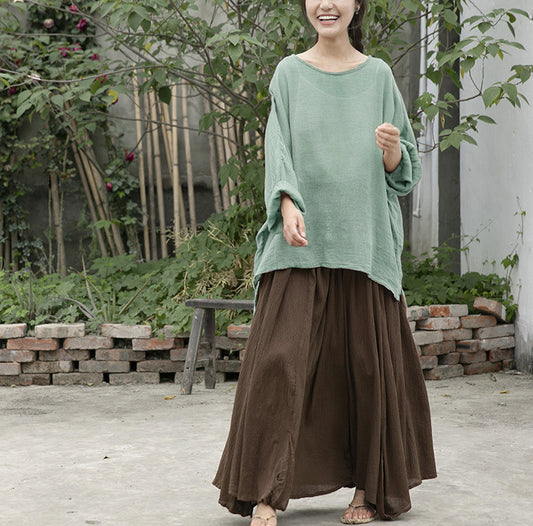 New Summer Simple Design Breathable and Comfortable Sunscreen T-Shirt Ramie Yarn Clear Versatile Top