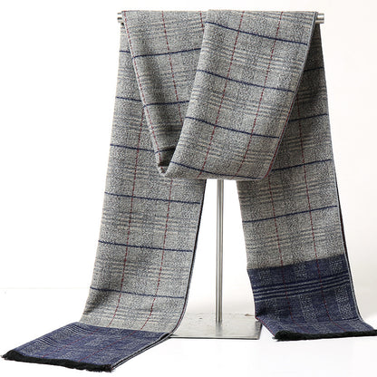 1pc Men's Winter Warm Plaid Scarf, Versatile Simple Casual Neck Scarf