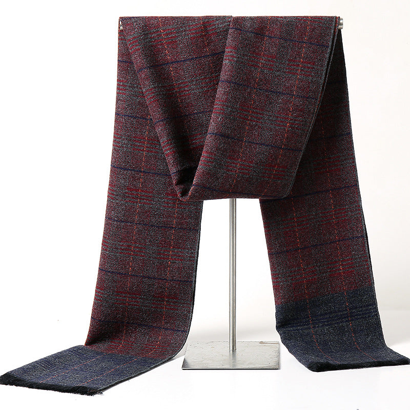 1pc Men's Winter Warm Plaid Scarf, Versatile Simple Casual Neck Scarf