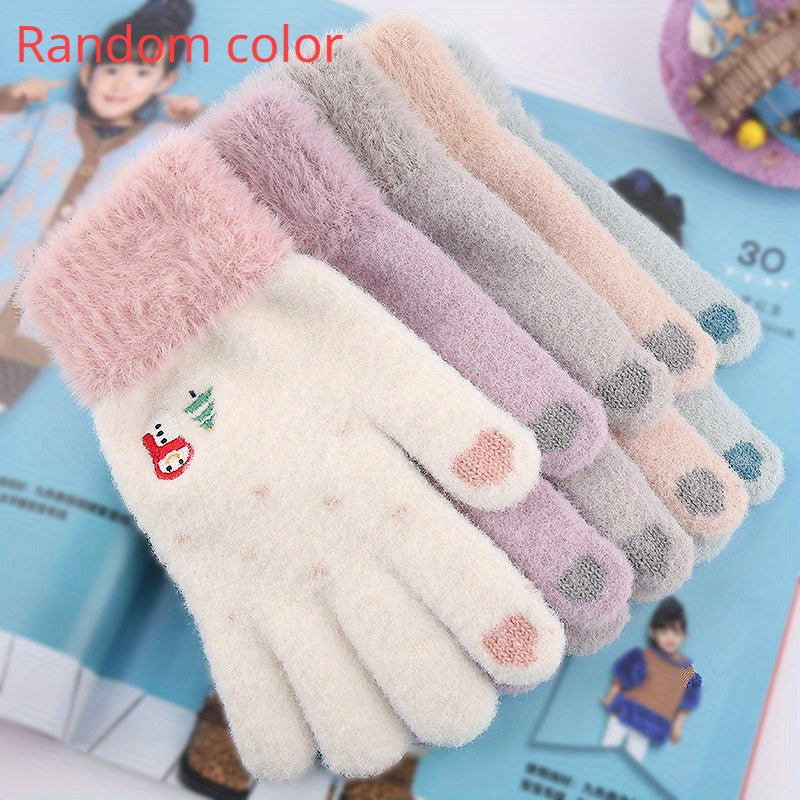Color Random Touch Screen Women's Knitted Touch Screen Gloves, Warm Winter Gloves