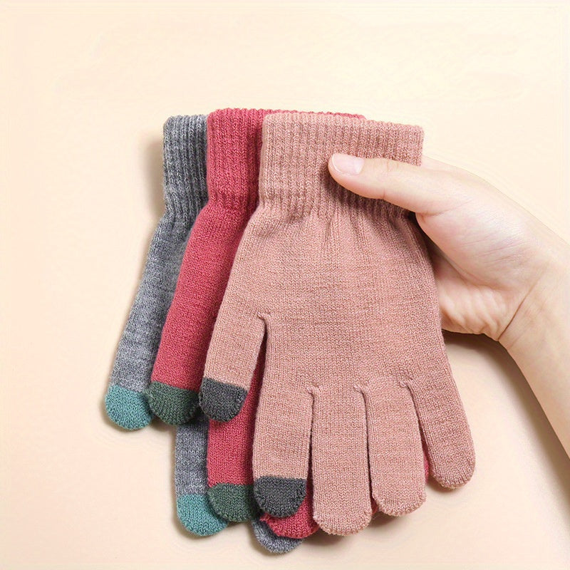 Color Random Touch Screen Women's Knitted Touch Screen Gloves, Warm Winter Gloves