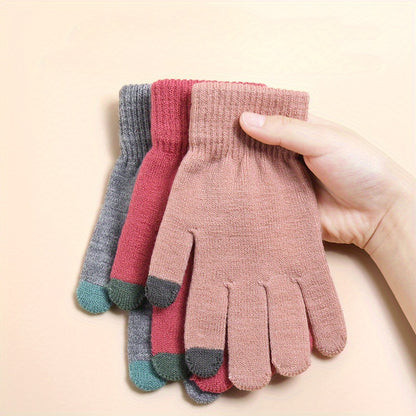 Color Random Touch Screen Women's Knitted Touch Screen Gloves, Warm Winter Gloves