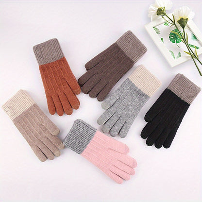 Color Random Touch Screen Women's Knitted Touch Screen Gloves, Warm Winter Gloves