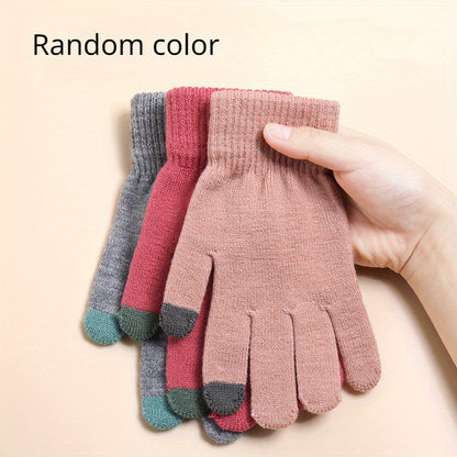 Color Random Touch Screen Women's Knitted Touch Screen Gloves, Warm Winter Gloves