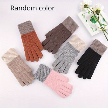 Color Random Touch Screen Women's Knitted Touch Screen Gloves, Warm Winter Gloves