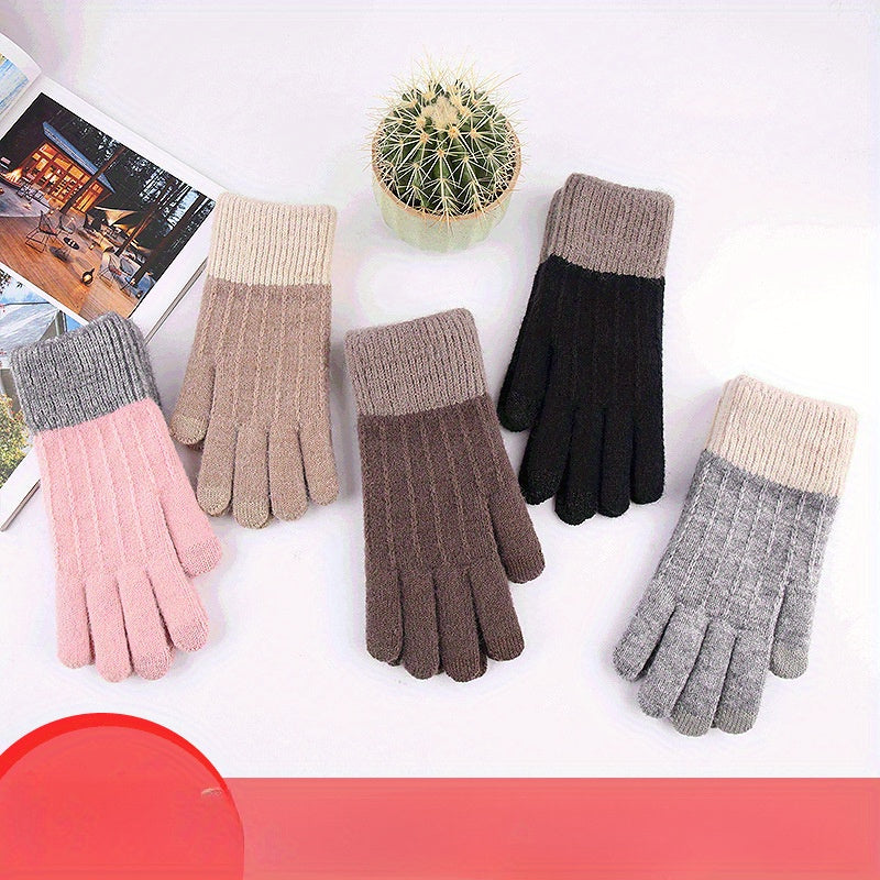 Color Random Touch Screen Women's Knitted Touch Screen Gloves, Warm Winter Gloves