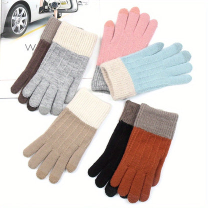 Color Random Touch Screen Women's Knitted Touch Screen Gloves, Warm Winter Gloves