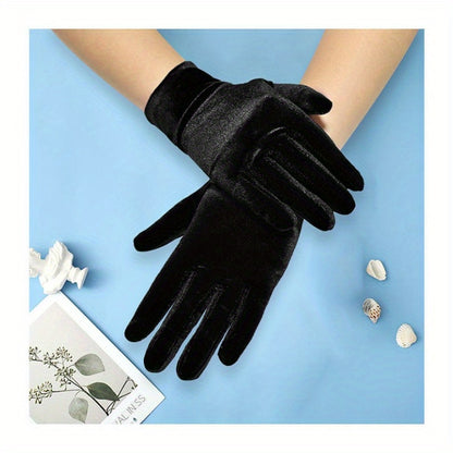 Solid Color Velvet Warm Gloves Stylish Simple Stretchy Etiquette Gloves Autumn Winter Coldproof Driving Gloves