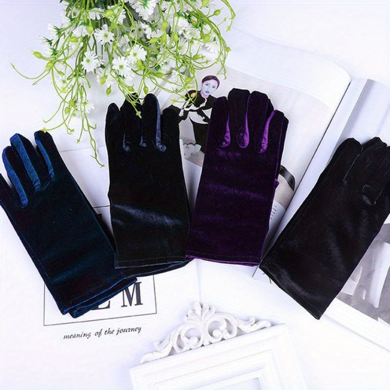 Solid Color Velvet Warm Gloves Stylish Simple Stretchy Etiquette Gloves Autumn Winter Coldproof Driving Gloves