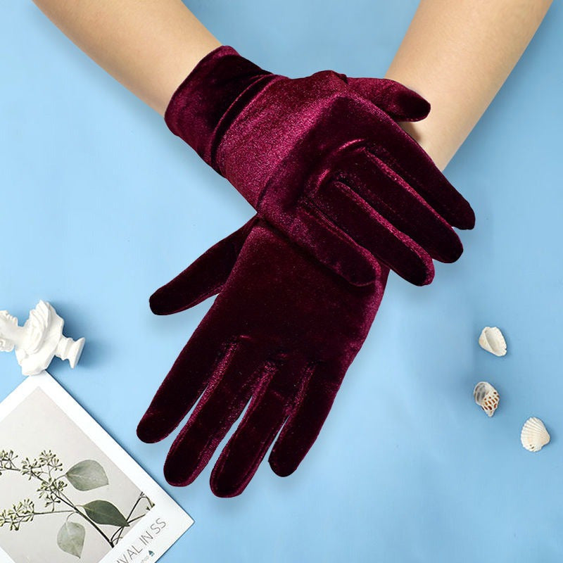 Solid Color Velvet Warm Gloves Stylish Simple Stretchy Etiquette Gloves Autumn Winter Coldproof Driving Gloves