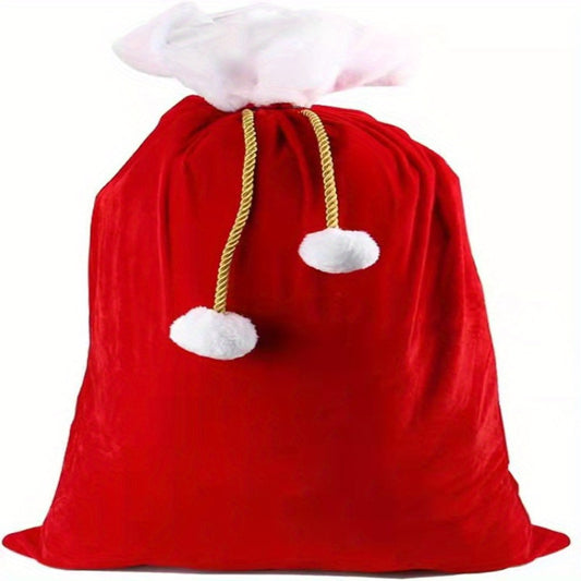 1pc Large Golden Velvet Santa Claus Gift Bag with Drawstring, Christmas Decoration Supplies, Party Bag, Wedding Birthday Party Gift Bag, Party Favors