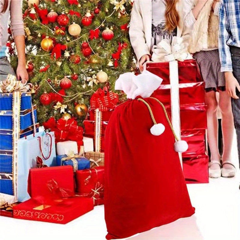 1pc Large Golden Velvet Santa Claus Gift Bag with Drawstring, Christmas Decoration Supplies, Party Bag, Wedding Birthday Party Gift Bag, Party Favors