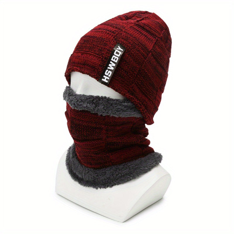 Beanie Hat Neck Gaiter Set Winter Velvet Thickened Ear Protection Face Cover Neck Cover Knitted Hat Pullover Hat Scarf For Men Women
