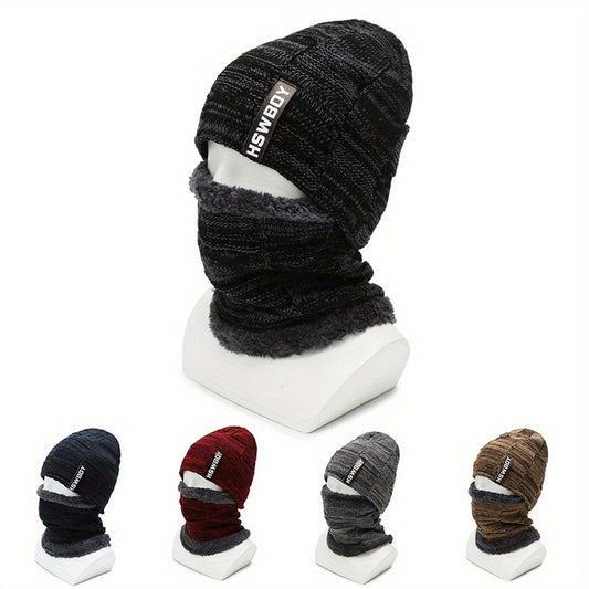 Beanie Hat Neck Gaiter Set Winter Velvet Thickened Ear Protection Face Cover Neck Cover Knitted Hat Pullover Hat Scarf For Men Women