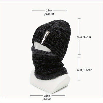 Beanie Hat Neck Gaiter Set Winter Velvet Thickened Ear Protection Face Cover Neck Cover Knitted Hat Pullover Hat Scarf For Men Women