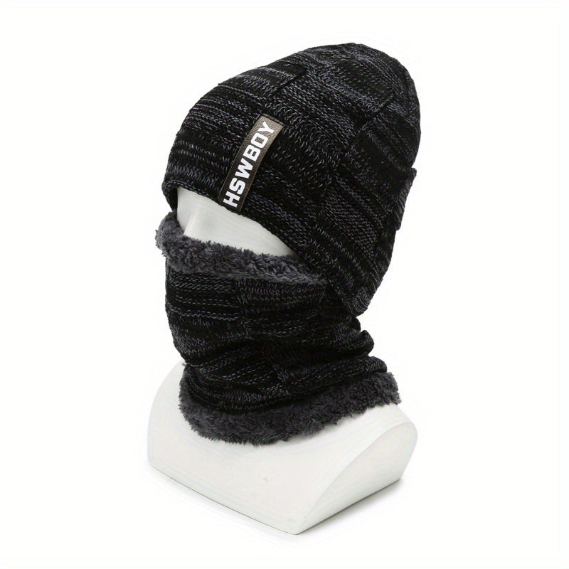 Beanie Hat Neck Gaiter Set Winter Velvet Thickened Ear Protection Face Cover Neck Cover Knitted Hat Pullover Hat Scarf For Men Women