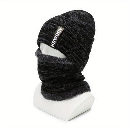 Beanie Hat Neck Gaiter Set Winter Velvet Thickened Ear Protection Face Cover Neck Cover Knitted Hat Pullover Hat Scarf For Men Women