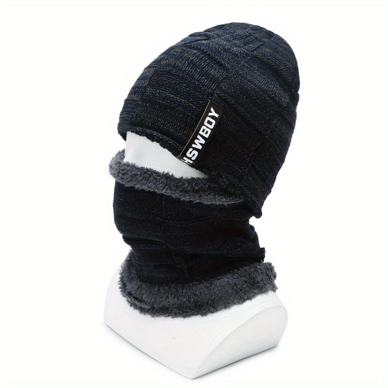 Beanie Hat Neck Gaiter Set Winter Velvet Thickened Ear Protection Face Cover Neck Cover Knitted Hat Pullover Hat Scarf For Men Women