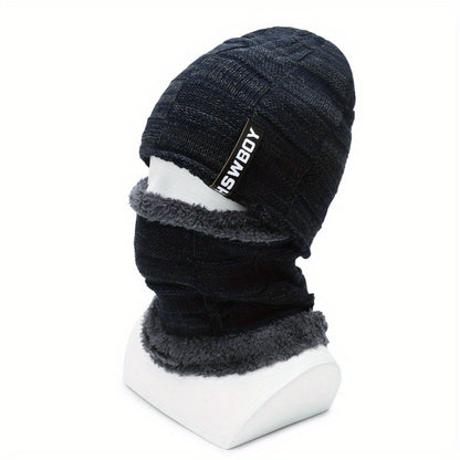 Beanie Hat Neck Gaiter Set Winter Velvet Thickened Ear Protection Face Cover Neck Cover Knitted Hat Pullover Hat Scarf For Men Women