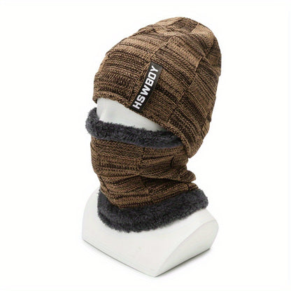 Beanie Hat Neck Gaiter Set Winter Velvet Thickened Ear Protection Face Cover Neck Cover Knitted Hat Pullover Hat Scarf For Men Women