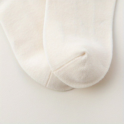 5 Pairs Of Boy's Trendy Striped Letter Pattern Crew Socks, Breathable Cotton Blend Comfy Casual Style Unisex Socks For Kids Outdoor All Seasons Wearing