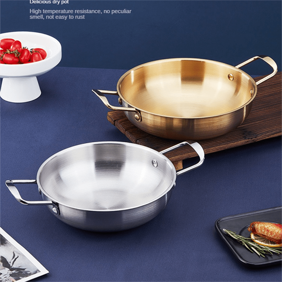 1pc, Golden Pot, Korean Ramen Pot, Stainless Steel Soup Pan, Golden Ramen Bowl, Seafood Pan, Household Electromagnetic Stove Instant Noodles Hot Pot Bowl, Kitchen Supplies, Cookware