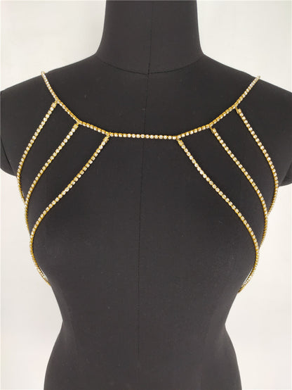 2025 New 2020ins Popular trade rhinestone with diamond bright diamond single row diamond chain neck chest chain body chain fb1062