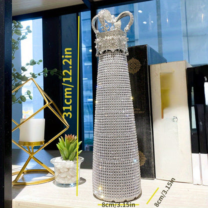 1pc, Luxurious Sparkling Studded Insulated Water Bottle - 500ml Stainless Steel Vacuum Flask with Crown Lid for Hot and Cold Beverages, Travel Thermal Cup, Summer Winter Drinkware, Perfect Gift for Friends and Family, Durable, Leak-Proof, Easy to Clean, a