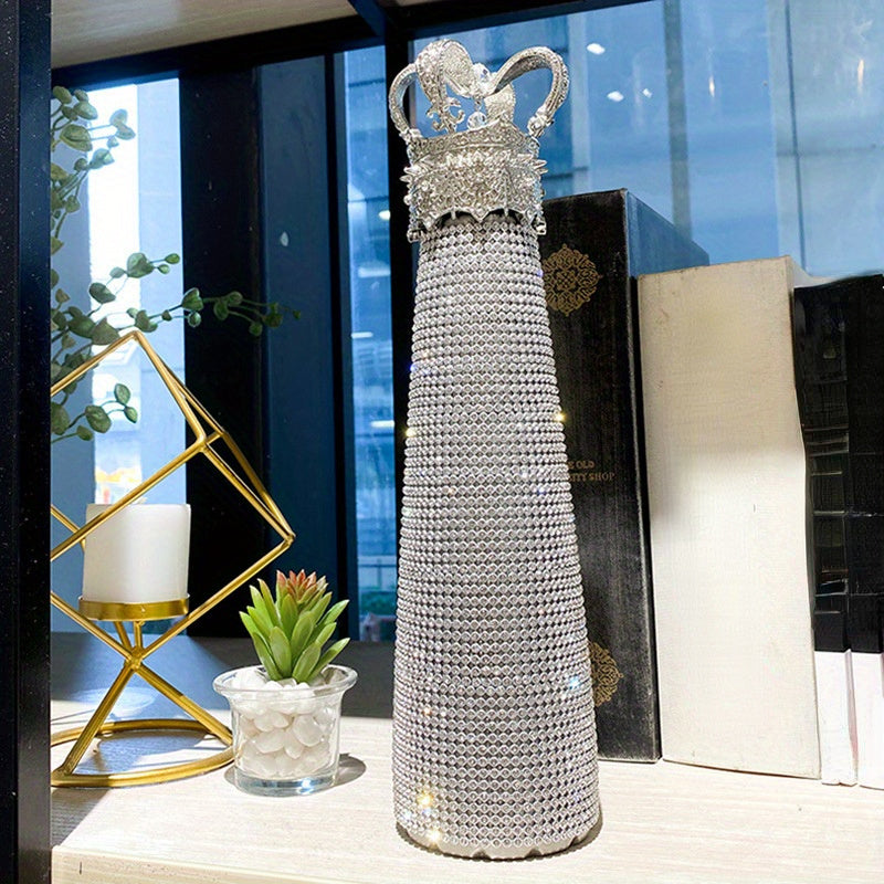 1pc, Luxurious Sparkling Studded Insulated Water Bottle - 500ml Stainless Steel Vacuum Flask with Crown Lid for Hot and Cold Beverages, Travel Thermal Cup, Summer Winter Drinkware, Perfect Gift for Friends and Family, Durable, Leak-Proof, Easy to Clean, a