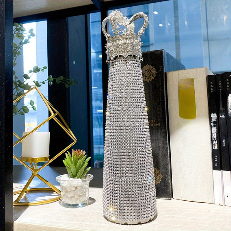 1pc, Luxurious Sparkling Studded Insulated Water Bottle - 500ml Stainless Steel Vacuum Flask with Crown Lid for Hot and Cold Beverages, Travel Thermal Cup, Summer Winter Drinkware, Perfect Gift for Friends and Family, Durable, Leak-Proof, Easy to Clean, a