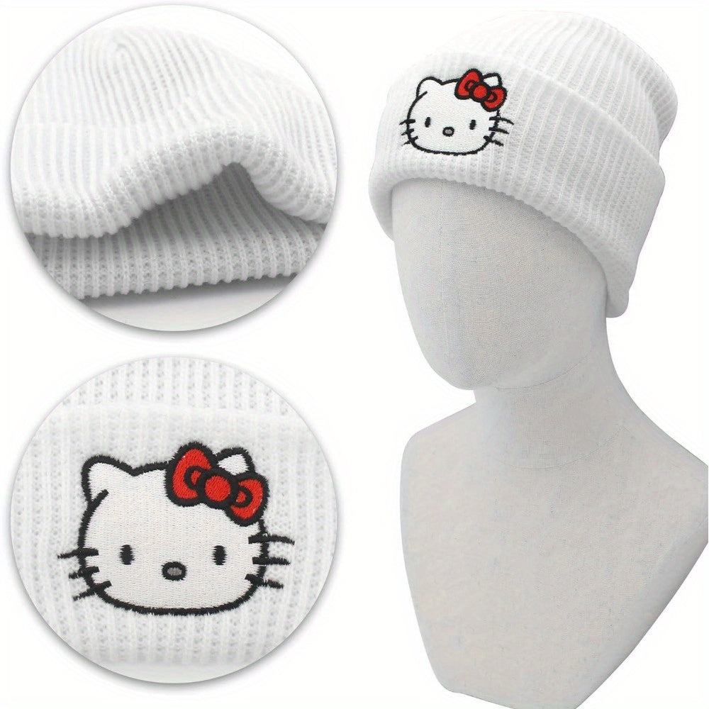 Adorable Hello Kitty Knitted Beanie Hat - Soft, Stretchy, Slouchy, Warm, and Stylish Winter Cap for Women - Cute Fashion Accessory for Cold Weather
