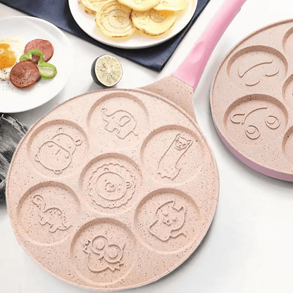 Joyful Face 7-Cavity Non-Stick Pancake & Egg Pan - Cute Cartoon Design, Easy Clean Aluminum Cookware for Kitchen and Dining