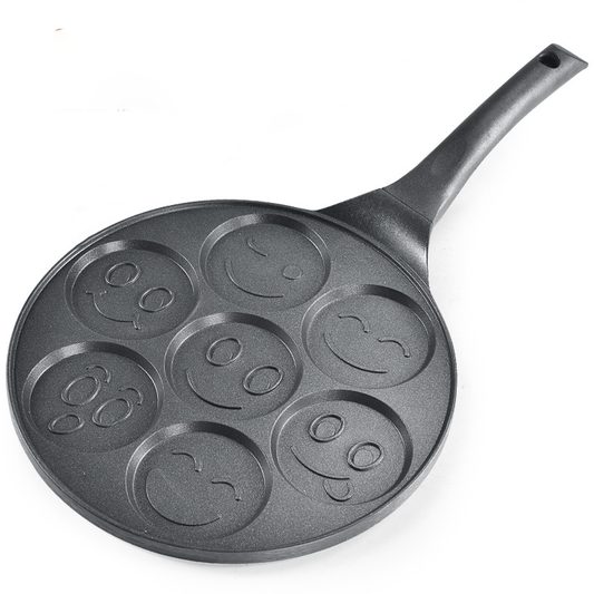 Joyful Face 7-Cavity Non-Stick Pancake & Egg Pan - Cute Cartoon Design, Easy Clean Aluminum Cookware for Kitchen and Dining