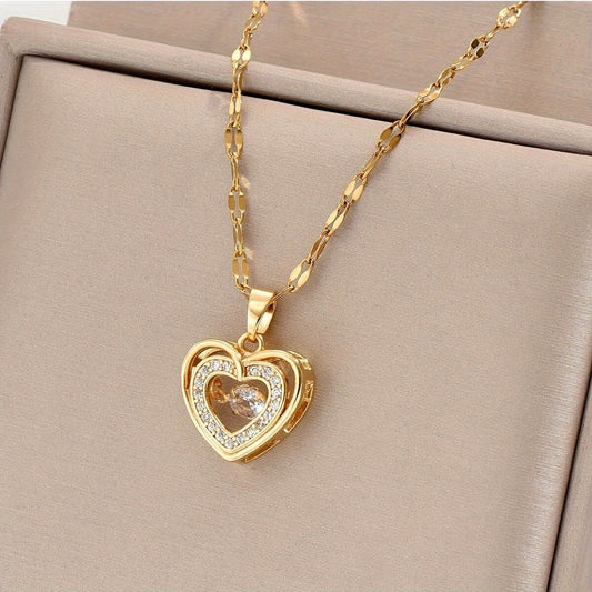 18K Gold Plated Mosaic Rhinestone Heart Pendant Necklace - Dazzling Fashion Jewelry for Men and Women, Perfect for Daily Wear, Holidays, and Parties