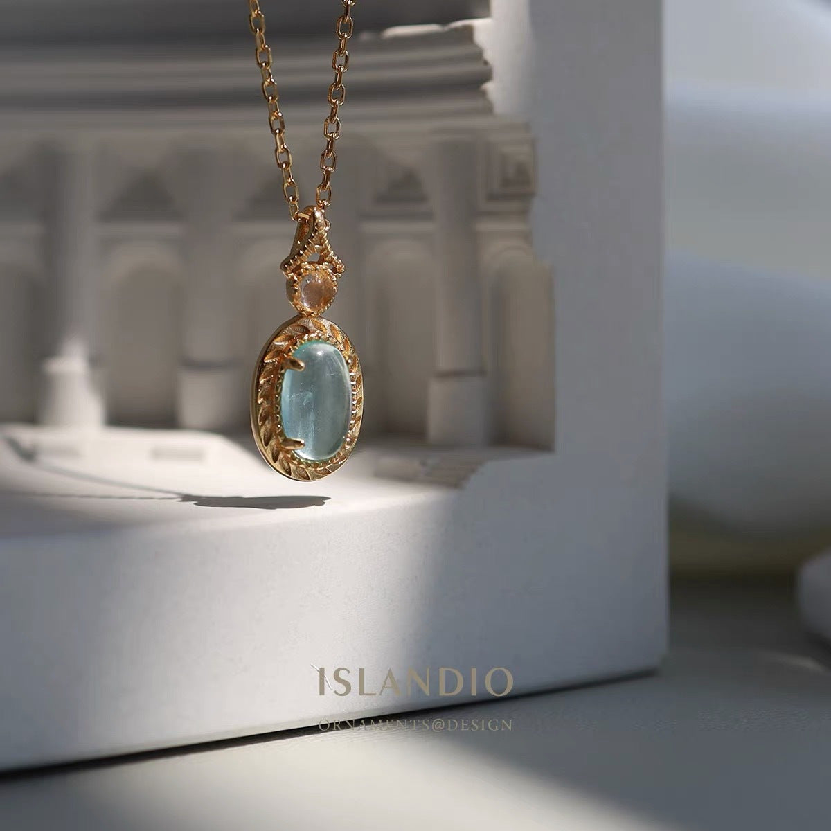 925 Sterling Silver Natural Lake Blue Topaz Pendant Necklace with Jin Inlaid Natural Jade Accent - Elegant Womens Jewelry for Everyday Wear - Hypoallergenic, Nickel-Free, and Durable