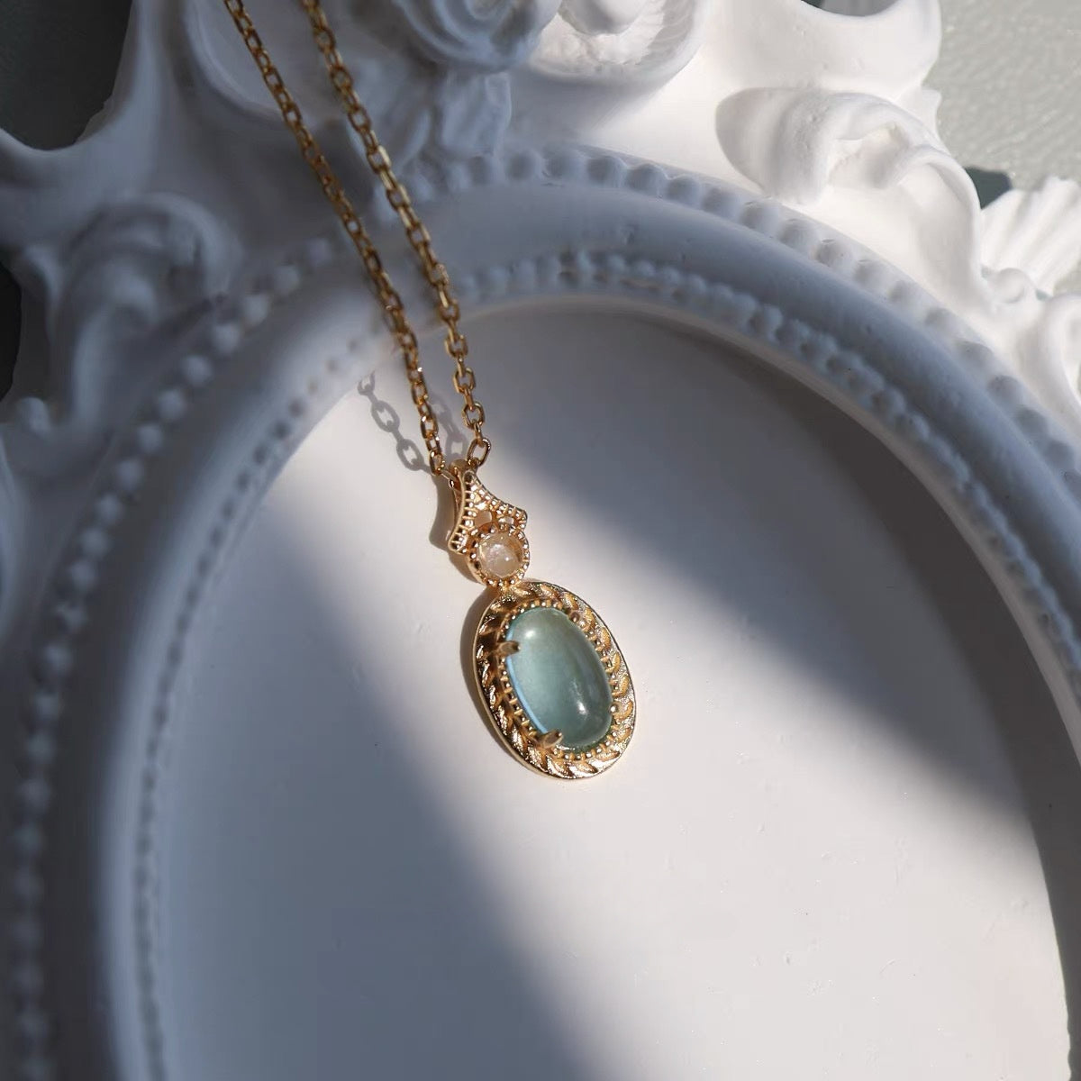 925 Sterling Silver Natural Lake Blue Topaz Pendant Necklace with Jin Inlaid Natural Jade Accent - Elegant Womens Jewelry for Everyday Wear - Hypoallergenic, Nickel-Free, and Durable