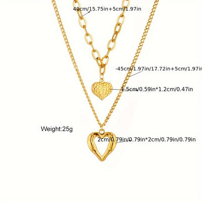 2-Piece Set Personalized Irregular Folding Stainless Steel Love Necklace - 14K Gold Plated, Perfect for Parties, Gifts for Men and Women, Unique Couple Accessories