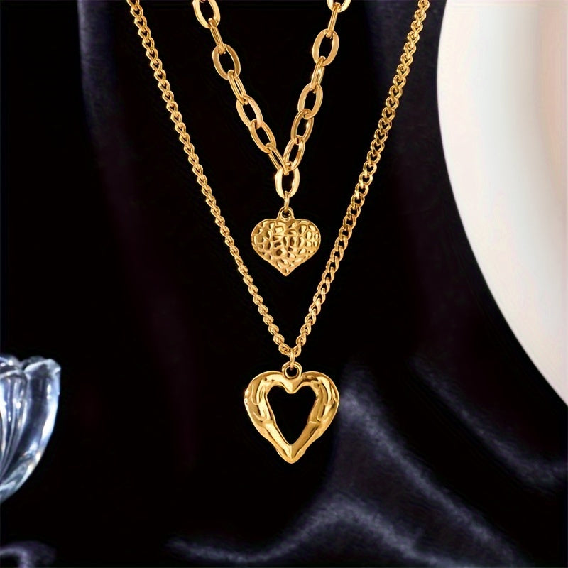 2-Piece Set Personalized Irregular Folding Stainless Steel Love Necklace - 14K Gold Plated, Perfect for Parties, Gifts for Men and Women, Unique Couple Accessories