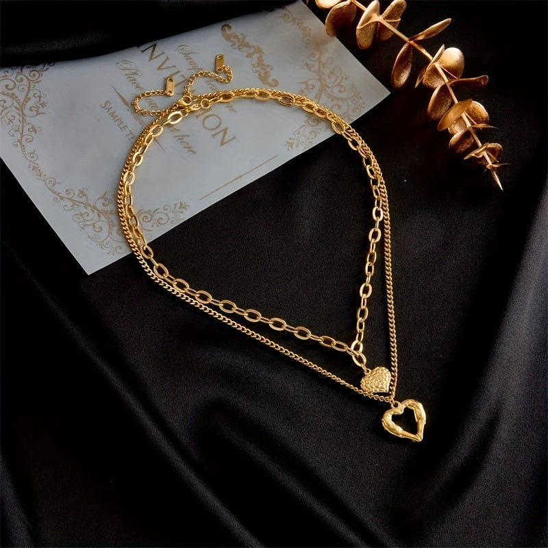 2-Piece Set Personalized Irregular Folding Stainless Steel Love Necklace - 14K Gold Plated, Perfect for Parties, Gifts for Men and Women, Unique Couple Accessories