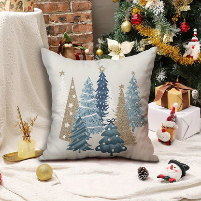 2pcs, 18x18 Inch Short Plush Christmas Tree Decorative Throw Pillow Covers, Single Sided Printing for Living Room Sofa