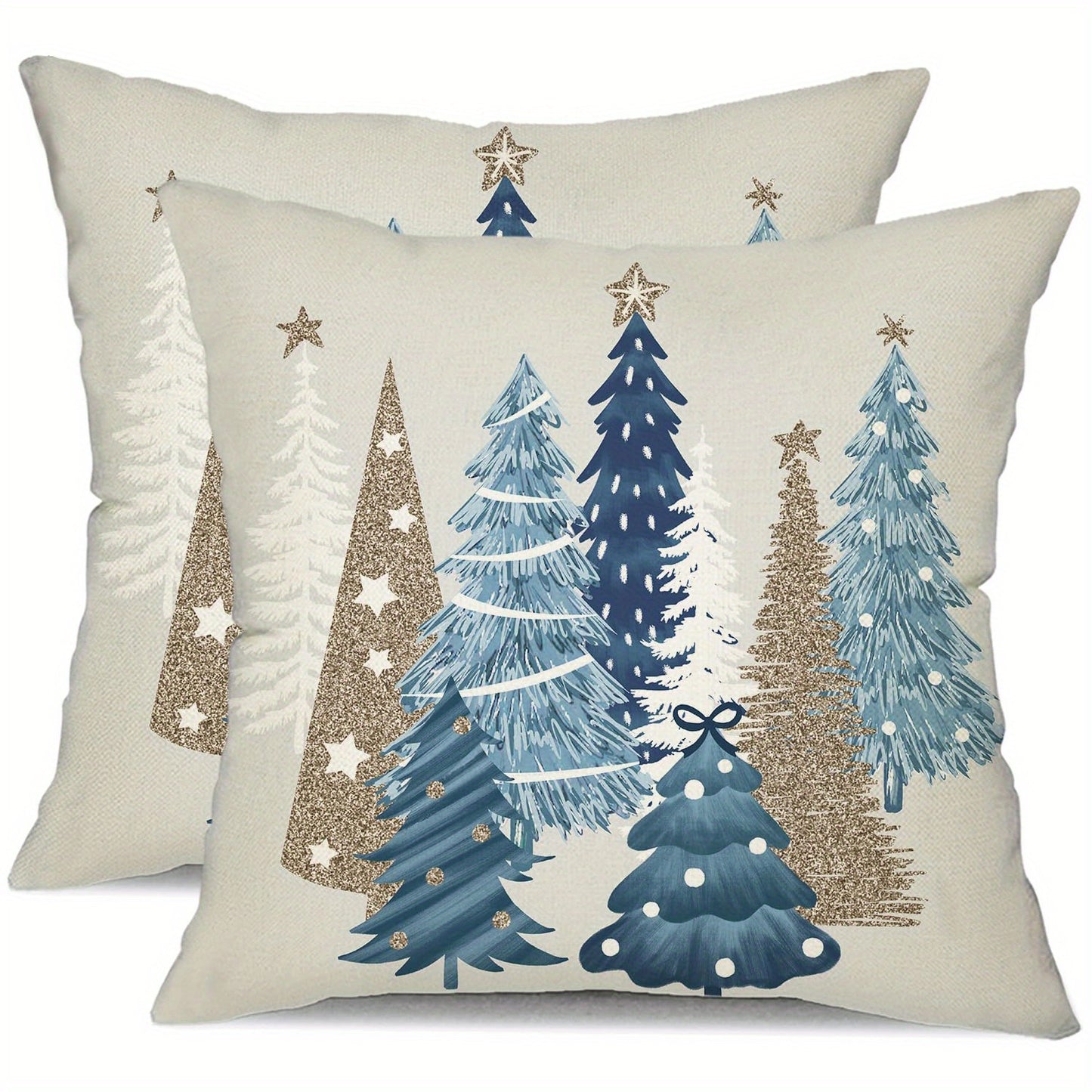 2pcs, 18x18 Inch Short Plush Christmas Tree Decorative Throw Pillow Covers, Single Sided Printing for Living Room Sofa