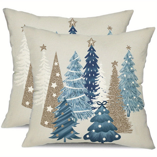 2pcs, 18x18 Inch Short Plush Christmas Tree Decorative Throw Pillow Covers, Single Sided Printing for Living Room Sofa