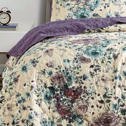 3-Piece Printed Quilt Set - Soft, Lightweight, and Breathable Bedspread with Vibrant Helie Pattern - Easy Care and Machine Washable